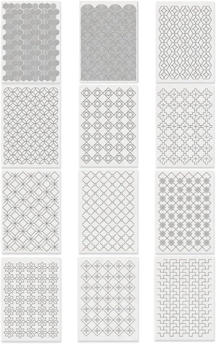 Sashiko Wateroplosbare Borduurpatronen 12 stuks 30 x 20cm - Zelfklevend en weg te wassen borduurvlies - Sashiko sjabloon
