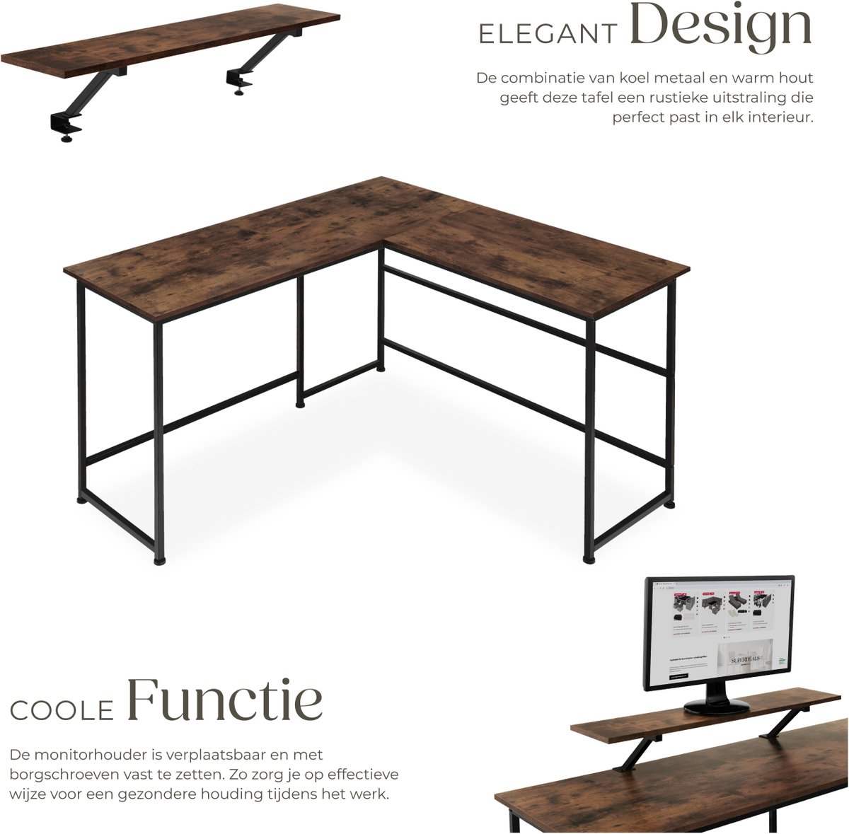 Tectake Tectake L-vormig Bureau - afbeelding 5