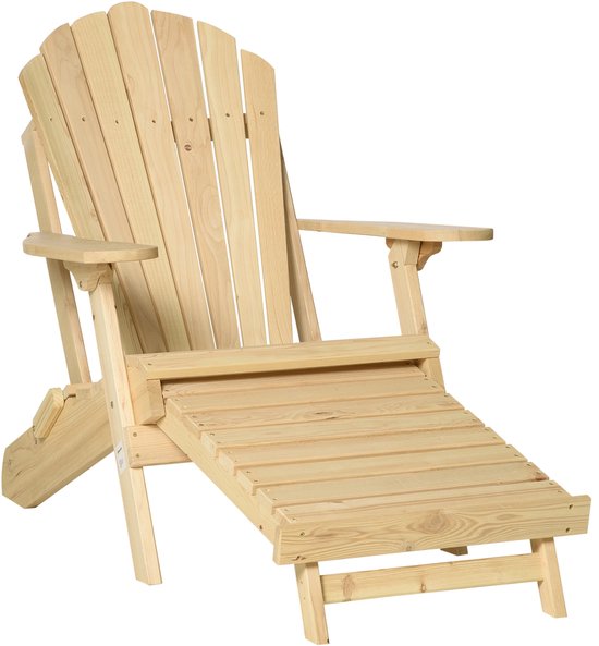Chaise de jardin Adirondack avec repose-pieds extensible – Pliable – Massief Hout – Couleur naturelle