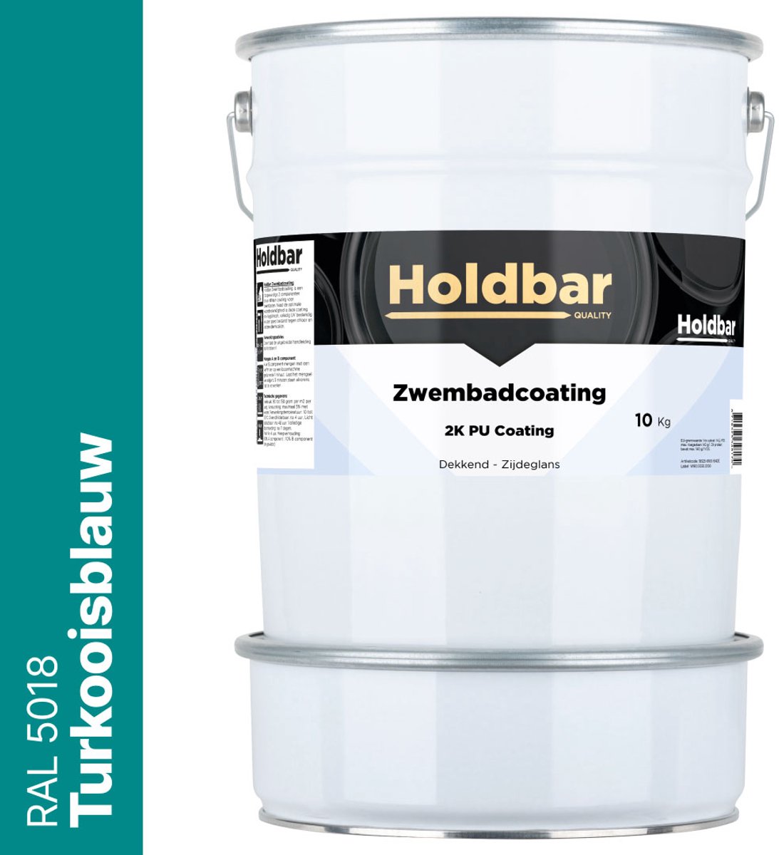 Holdbar Zwembadcoating Turkooisblauw (RAL 5018) 10 kg - Zwembadverf - Alle kleuren - Waterdicht - Gemakkelijk reinigen - UV-bestendige Zwembad Verf - Chloor en Chemicaliën Bestendig - 2 Componenten