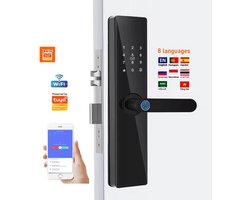 Lordani Vingerafdruk Slimme Deurslot | Intelligente elektronische deursloten | Deurklink met Vingerafdruk | Kantoor Slot | Zwart | Anti inbraak | Beveiliging | Smarthome | Tuya