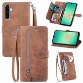 Telestore - telefoonhoesje geschikt voor Samsung Galaxy A26 / A17 / A16 / A18 - Portemonnee met rits - book-case hoesje - ruimte voor 7 pasjes - mandala bloemen bruin