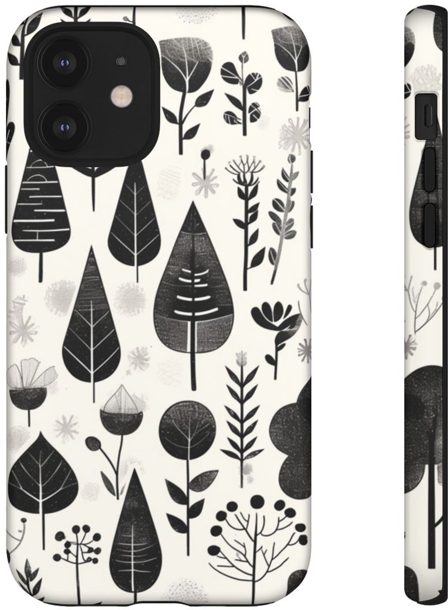 Monochroom Botanisch Patroon – Telefoonhoesje Geschikt voor iPhone 12
