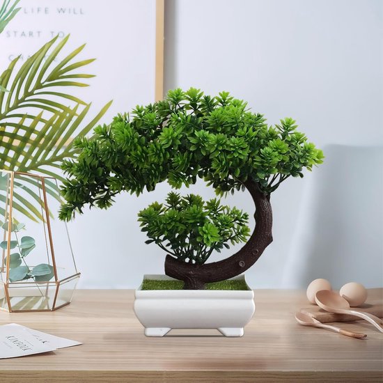 Kunstmatige bonsai boom 47 cm kunstmatige bonsai dennenboom, realistische nepplantendecoratie, kunstmatige kamerplanten in pot, voor desktop DisplayZen tuindecoratie