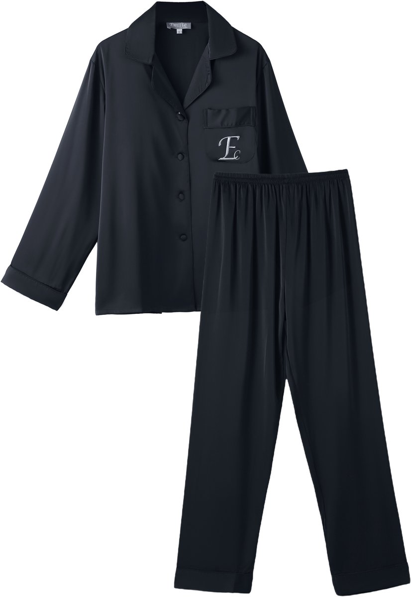 Emilie collection - pyjama - satijn - luxe - broek & overhemd - blauw
