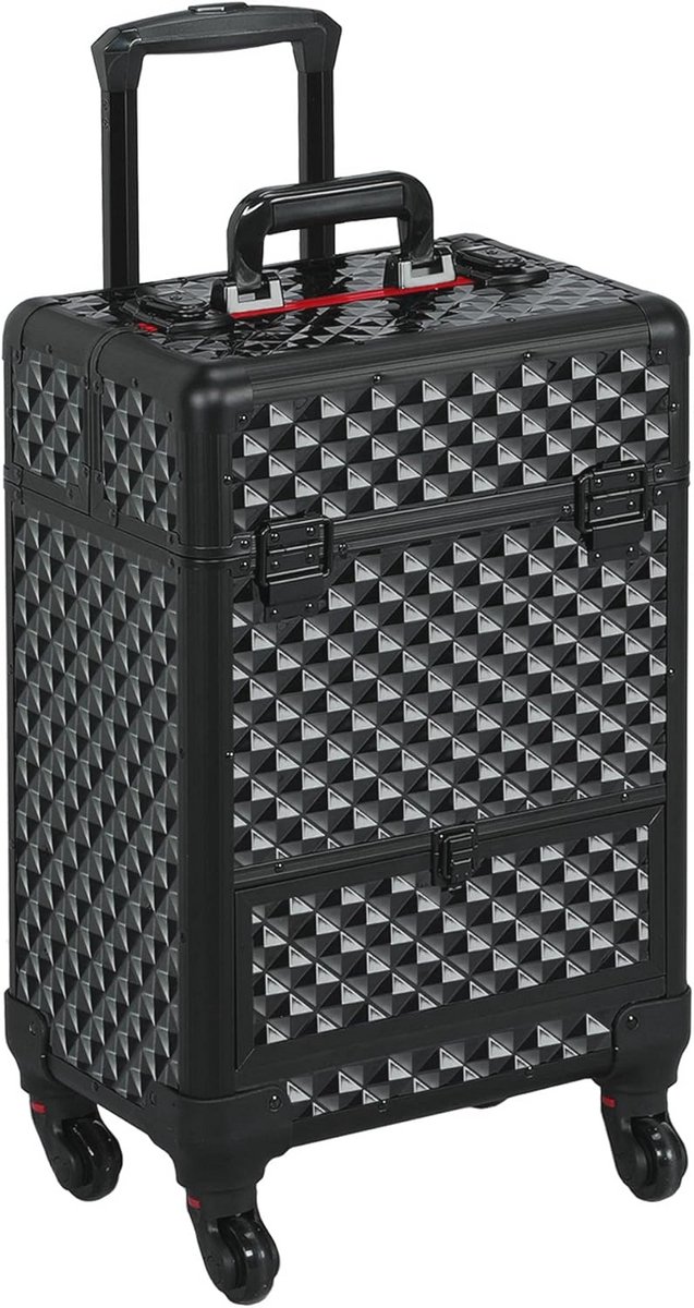 Aluminium Cosmeticakoffer en Trolley - Zwart 34 x 24 x 55 cm - Make-upkoffer en Beauty Case