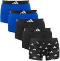 Pack van 5 Adidas onderbroeken: 2 koningsblauw, 2 zwart, en 1 zwart met wit Adidas print.