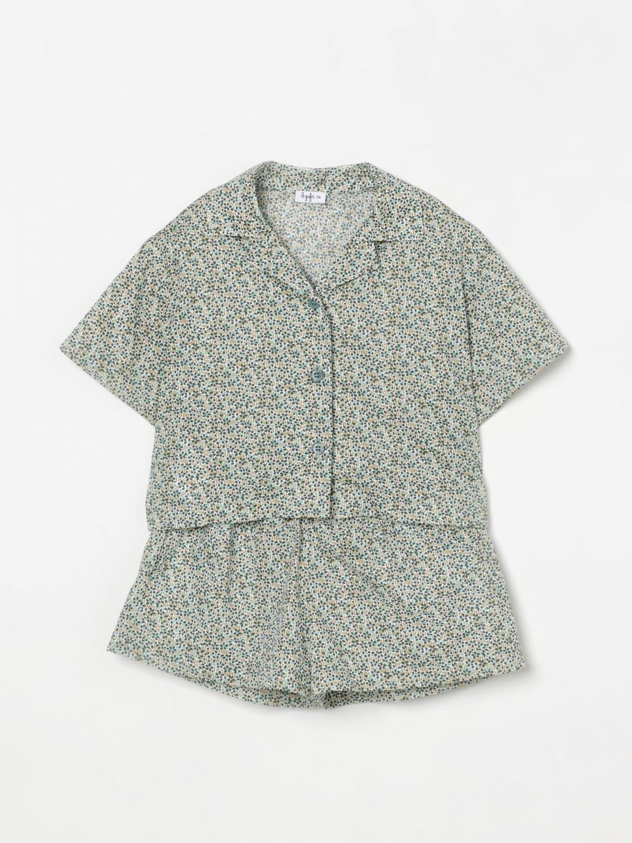 Floral Print Pajama Set Kids - Forest Green Ropes Cords
