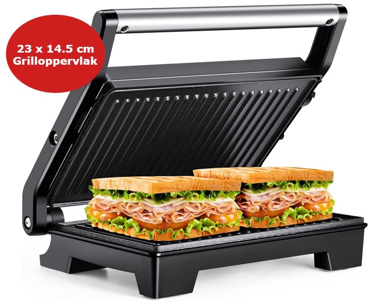 Royalty Line® PM1000 Tosti Apparaat - Kleine Contactgrill - Panini Grill - 1000W - Toaster Grill - 23 x 15 cm - Tosti Ijzer - Grill Apparaat - Zwart