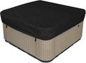 Zwarte, scheurvaste hot tub cover op een beige kuip.
