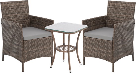 Ensemble de salon de jardin Svita Brooklyn Bistro 3 pièces - Salon de Jardin d'extérieur en rotin marron