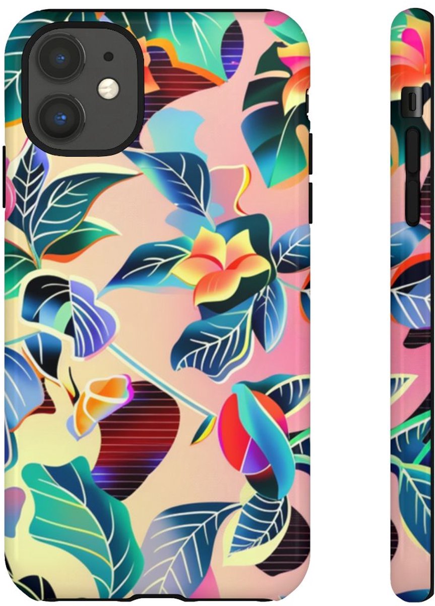 Levendig Tropisch Bloemenpatroon – Telefoonhoesje Geschikt voor iPhone 11