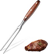 Fourchette à grillades Dussdote en acier inoxydable avec manche en bois - Grande fourchette à viande - Gravure sur acier inoxydable - Acier