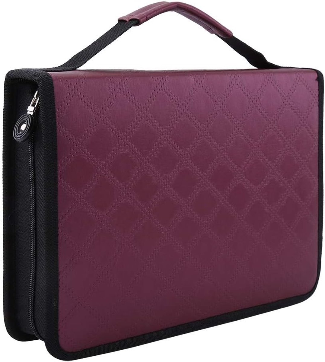 150 Compartments Large Capacity PU Leather Folding Case with Carry Handle, Black, Casual