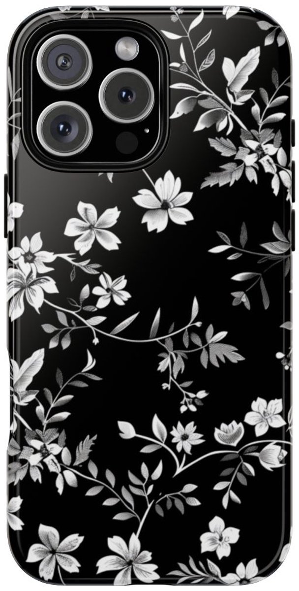 Zwart-Wit Bloemenpatroon – Telefoonhoesje Geschikt voor iPhone 16 Pro Max