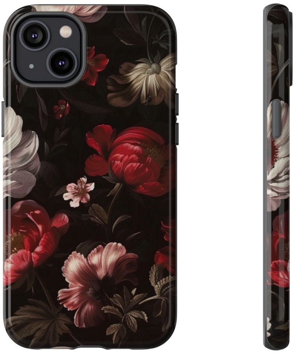 Donker Bloemmotief met Glans – Telefoonhoesje Geschikt voor iPhone 14 Plus