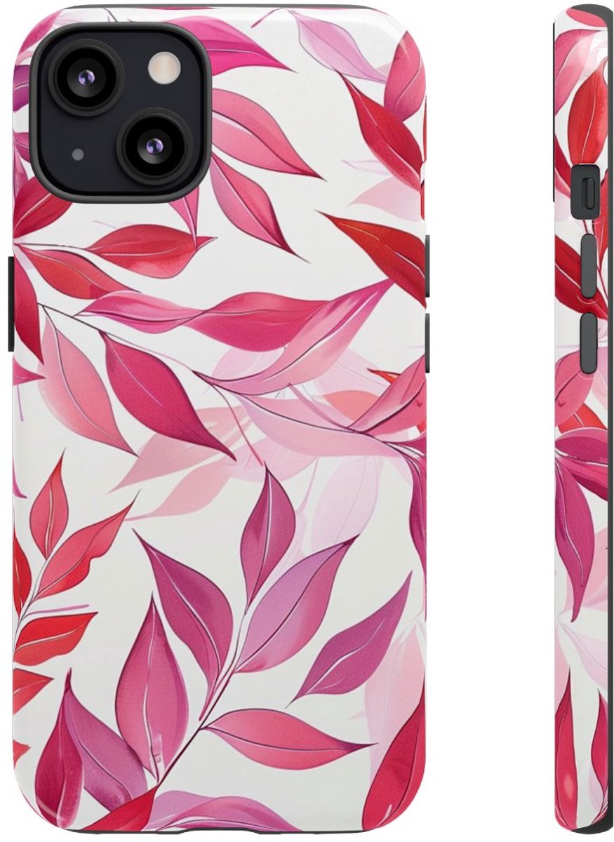Roze en Rode Bladerenpatroon – Telefoonhoesje Geschikt voor iPhone 13