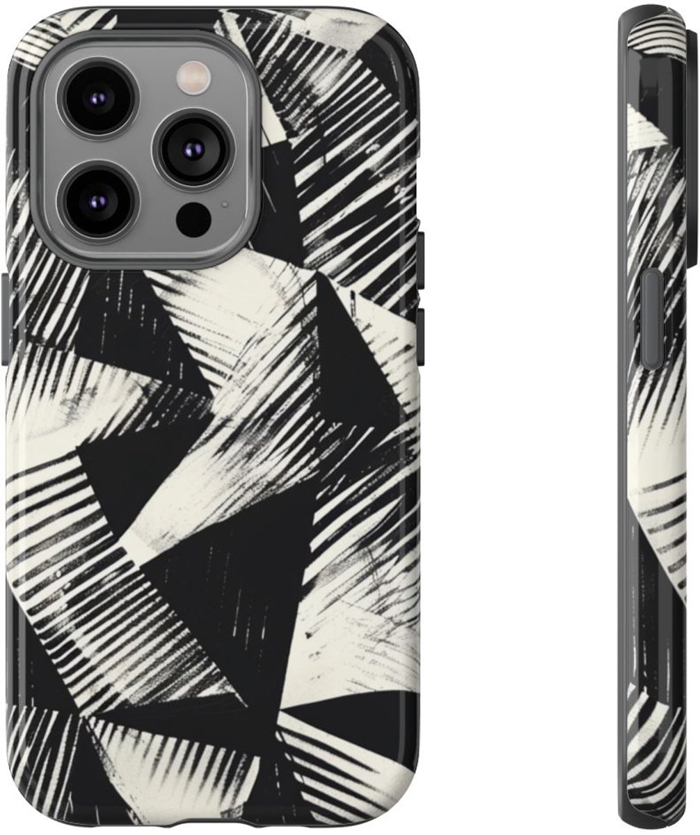 Zwart-Wit Geometrisch Patroon – Telefoonhoesje Geschikt voor iPhone 14 Pro