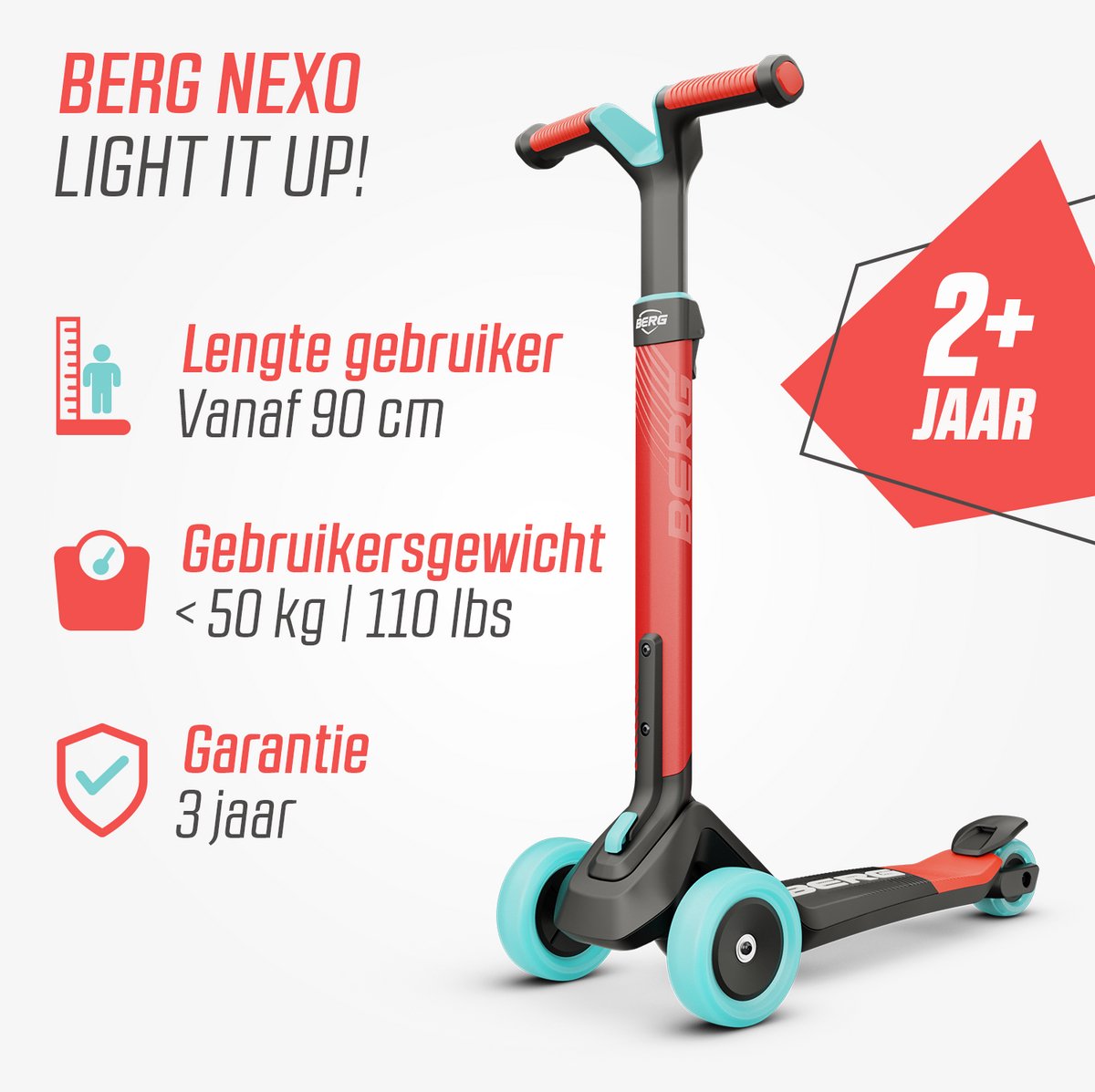 BERG Nexo Kinderstep - Step 3 wielen - Vanaf 2 jaar - Opvouwbaar - In hoogte verstelbaar - Rood — afbeelding 5