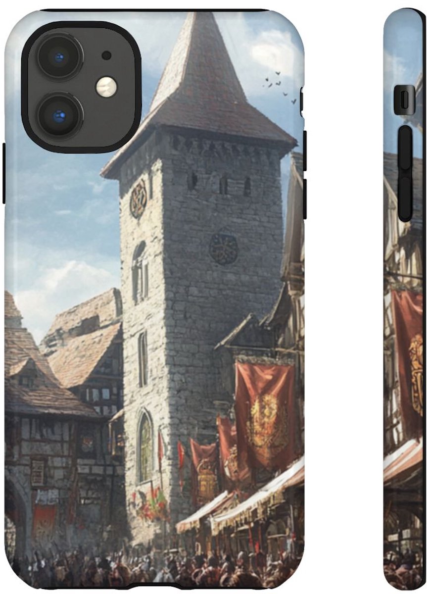 Middeleeuws Europees Dorpsstraat Tafereel – Telefoonhoesje Geschikt voor iPhone 11