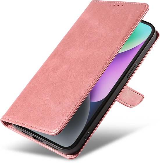 Geschikt voor iPhone 14 Telefoonhoesje Kunstleer met Magnetisch lipje en Pasjeshouder Book Case met Klepje - Roze - Smartphonica geschikt voor iPhone 14