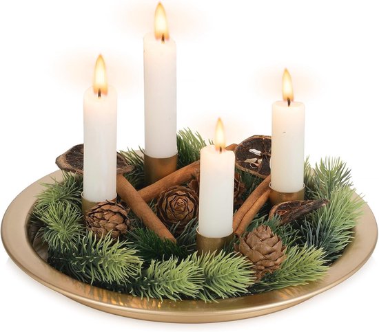 Decoratieve Kandelaar Met 4 Magnetische Kandelaars - Gouden Metalen Kaarsenhouder Voor Advent En Kerst