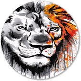 Inktkunst leeuw met kleurenexplosie - Leeuw schilderij rond - Ronde wandprint dier - Inkt - Unieke Forex muurcirkels - Wandkunst voor slaapkamers - muurcirkel forex 40x40 cm