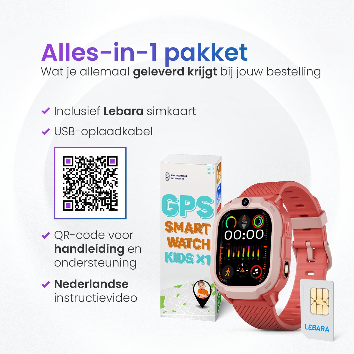 Smartwatch voor kinderen, horloge voor meisjes, GPS met 4G
