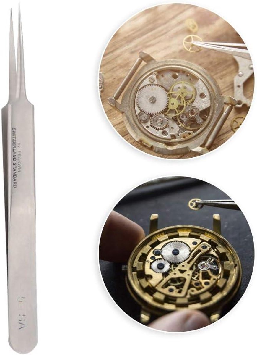 Inovra Plus - Rechte Punt Pincet voor Horlogemakers - Roestvrij Staal - Hoge Hardheid - Horloge Reparatie Gereedschap - Anti-magnetisch - Zuur Bestendig - Nauwkeurigheid - 5-SA