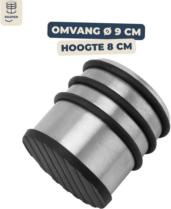 Pasper Deurstopper 2 stuks - ø 9 x 8 cm - rvs - 1.1 kg - deurstoppers voor binnen en buiten - deurbuffer
