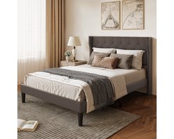 Xbro Gestoffeerd Bed 140 x 200 cm met Hoofdbord en Lattenbodem, Tweepersoonsbed met 20 cm Opbergruimte, Gemakkelijk te Monteren