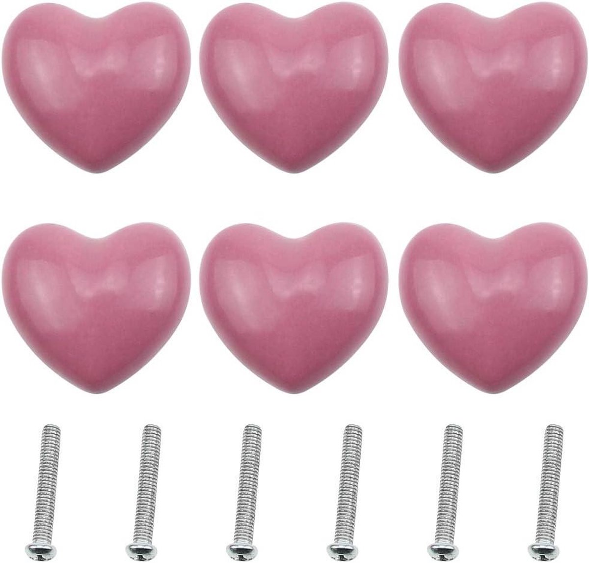 Allecto Premium - Keramische kastdeurknoppen - Set van 6 - Hartvormig - Roze - Meubels - Keuken - Kinderen - Badkamer