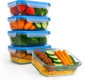 Boîtes de Prep de repas en Verres Goliving - Set de 5 Boîtes de conservation - 1 L - Conteneurs pour congélateur - Boîtes de conservation avec couvercle - Congélateur, four et micro-ondes - Glas