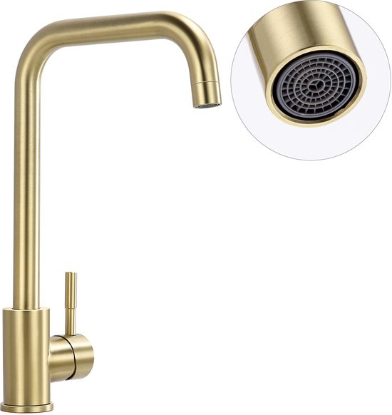 CECIPA max Keukenkraan Goud- Keuken Kraan -360° Draaibaar RVS - Keukenkraan Met Demonteerbare bubbler - Draaibare Uitloop