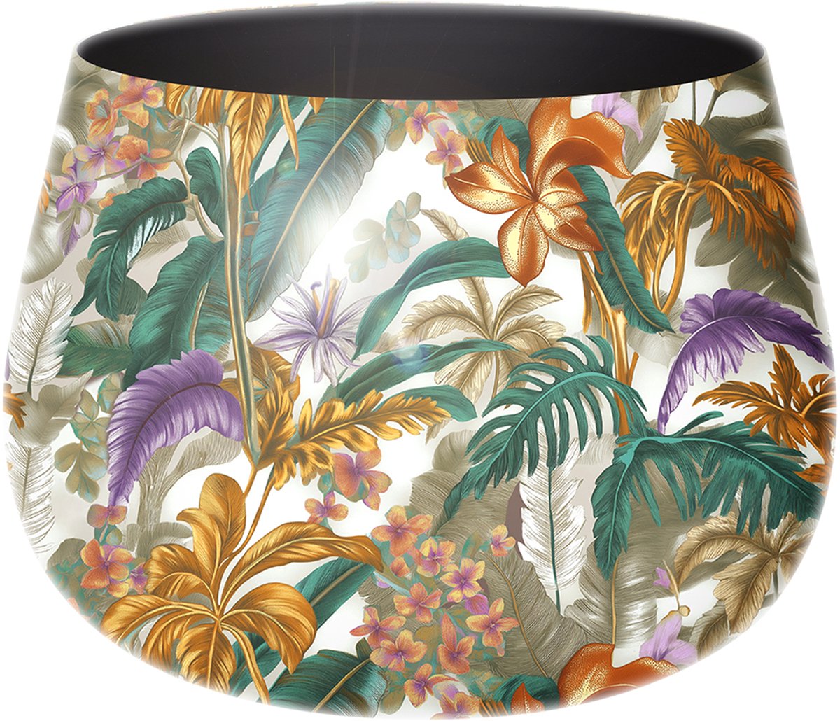 by Mooss - Bloempot - Planter - Floral - Epoxy - Ø 45 x 34 cm - Middel - Wit - Handgemaakt - Metaal - Trendy - Hip - Metallic - Highlight - Bloemen - Takken