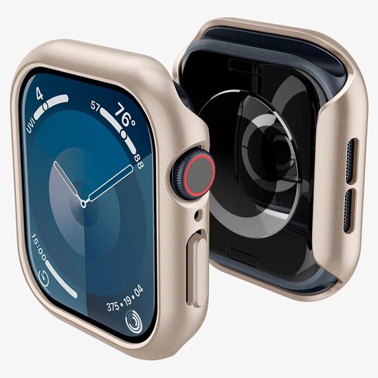 Twee spigen hoesjes in starlight kleur voor een Apple Watch.