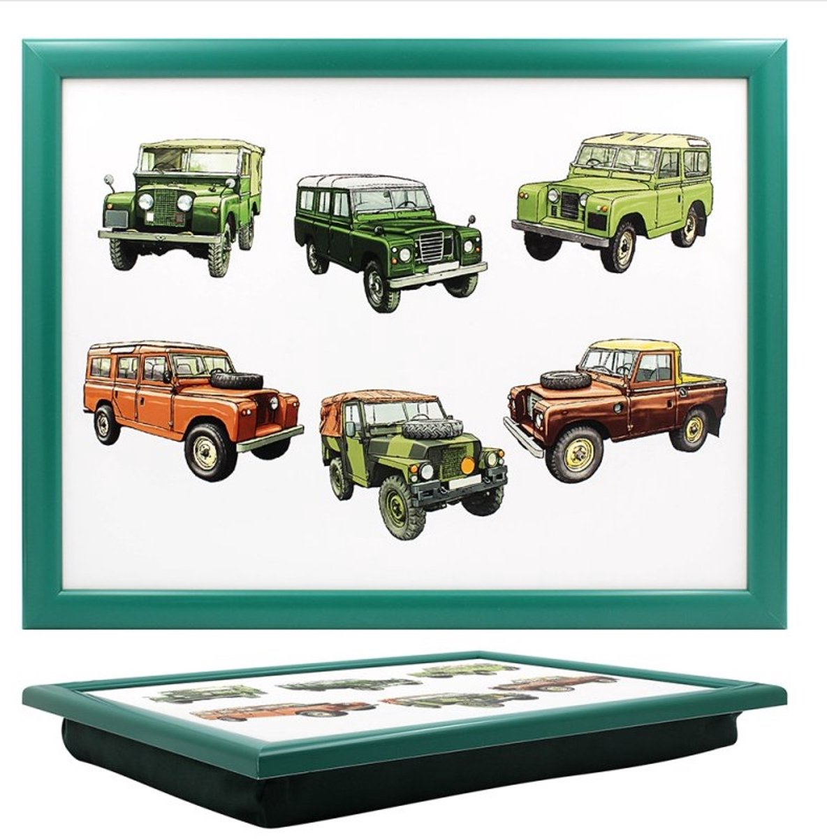 Cosy Creations- Schootkussen – Laptray – Dienblad met kussen - Laptoptafel - Schoottafel - Land Rover 44 x 33 x 6,5 cm met pepermuntdoosje