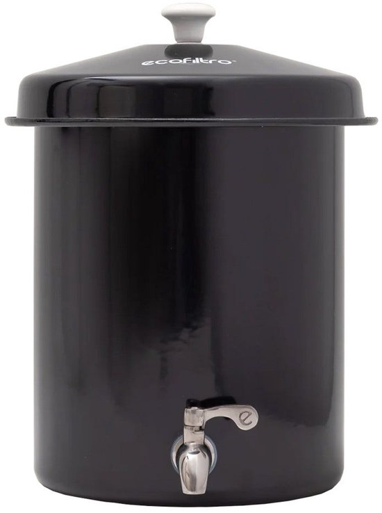 Ecofiltro 5 liter waterfilter in zwart met geëmailleerd stalen behuizing en RVS kraantje