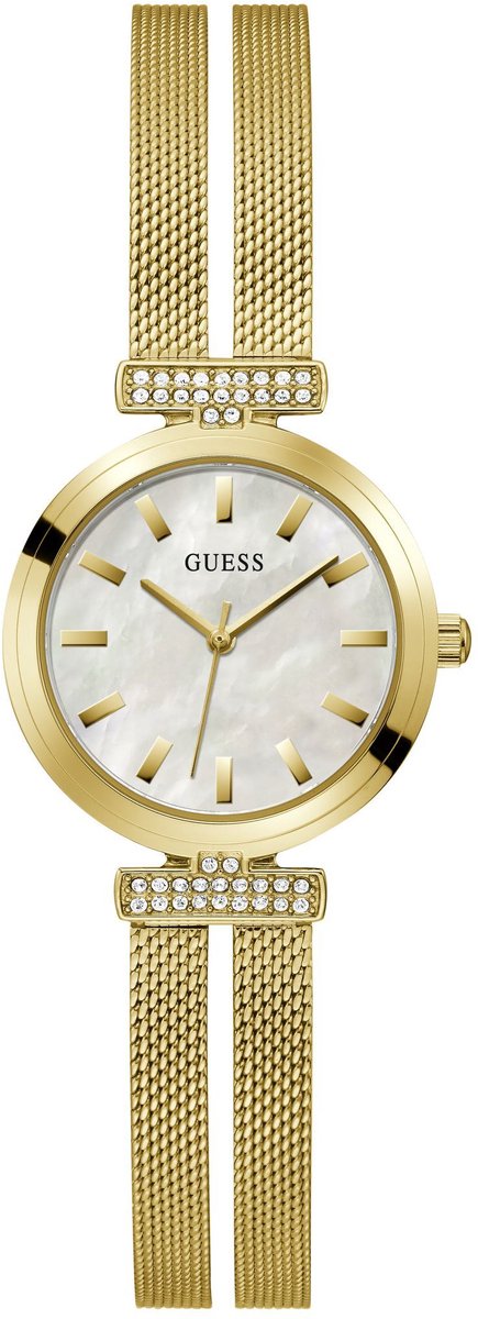 Guess Array Quartz Analoog Analoog Horloge Gold-Tone Kast 100%: Roestvrij Staal | Armband 100%: Roestvrij Staal-Gaas 28 mm GW0471L2, GW0471L3