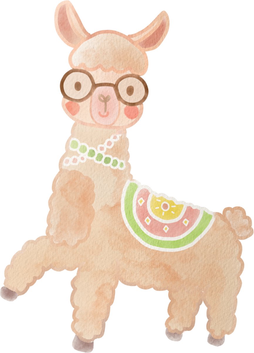 Poster Lama met bril – A4-formaat – Grappige wanddecoratie kinderkamer – Aquarel stijl – 300 grams glanzend papier