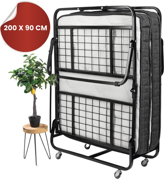 Troonz® Logeerbed Milano Deluxe 90x200 cm - Luxe Eenpersoons Vouwbed - Opklapbed met Luxe Matras
