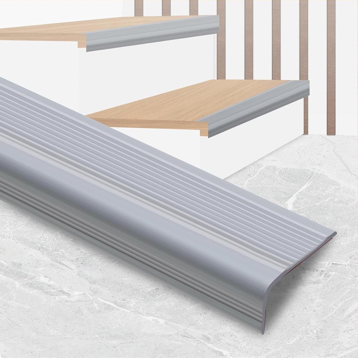 Allecto Premium - Vinyl antislip trapneuzen en sierlijsten - 10 meter - Grijs - Binnenshuis gebruik
