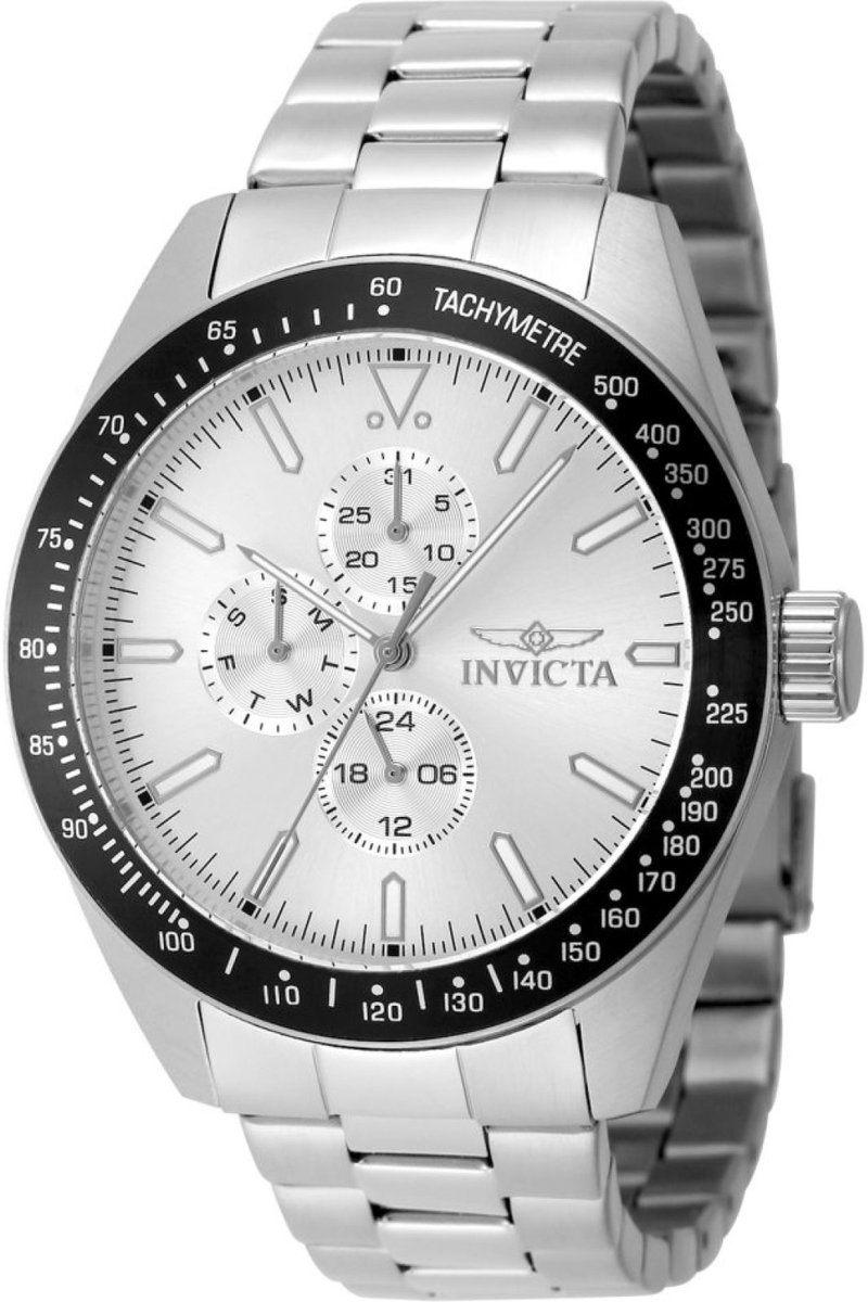 Invicta Aviator 48858 Heren Horloge - Waterdicht - Analoog - Quartz Uurwerk - Roestvrij Staal met zilveren Wijzerplaat - 45mm