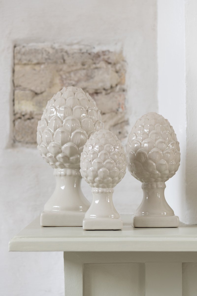 J-Line decoratie Dennenappel - porselein - beige - small