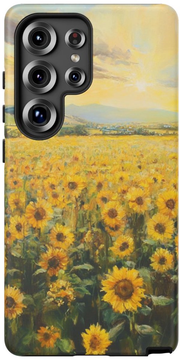 Zonnebloemveld bij Zonsopkomst – Telefoonhoesje Geschikt voor Galaxy S25 Ultra