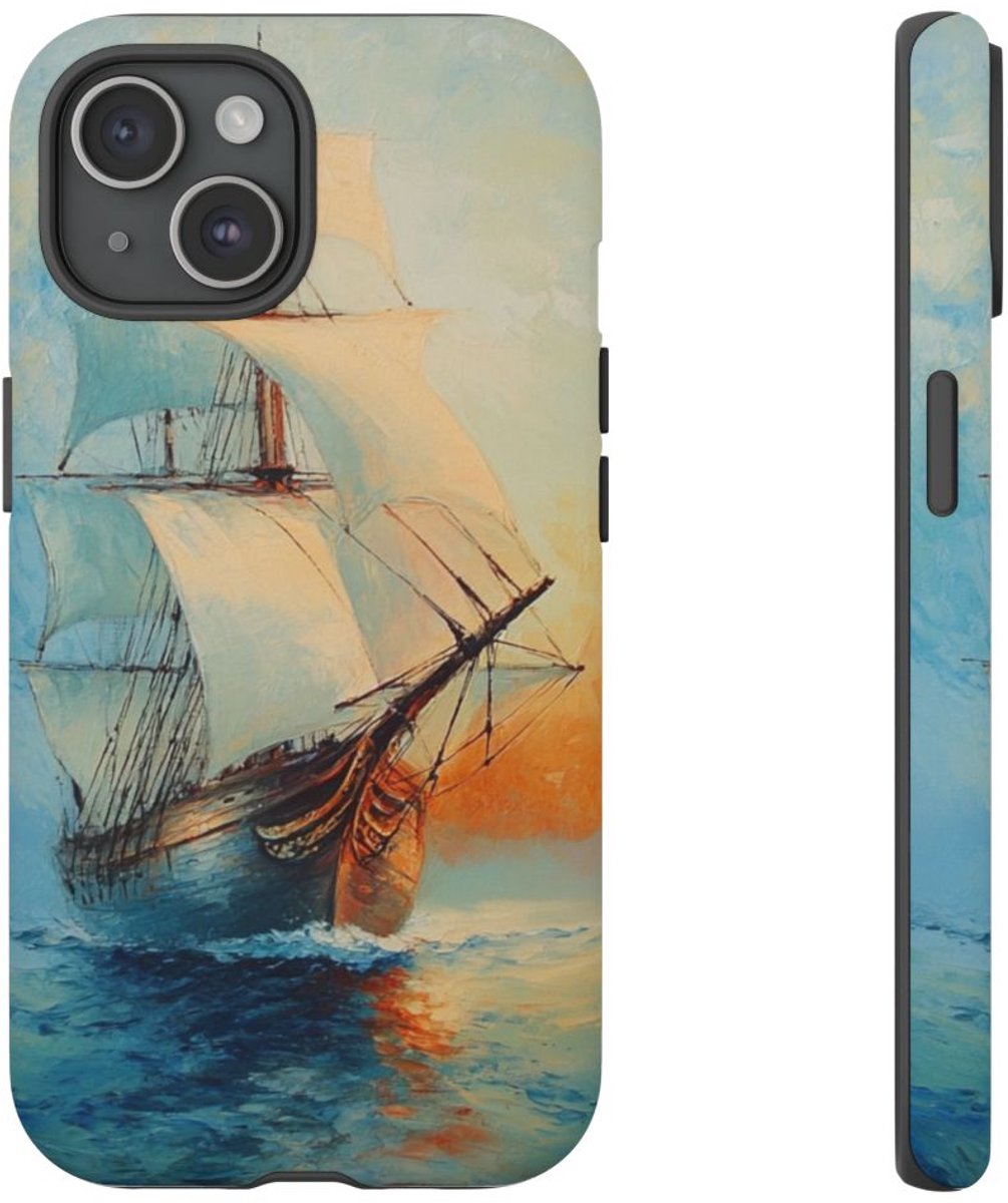 Zeilschip bij Zonsondergang – Telefoonhoesje Geschikt voor iPhone 15