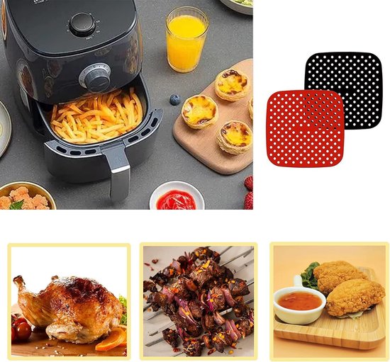 Lot de 2 tapis de cuisson en silicone pour friteuse à air - 21,3 cm - Carrés - Réutilisables - Antiadhésifs - Pour friteuse à air - Maison