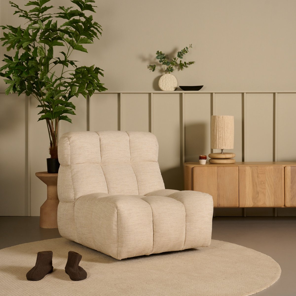 Fauteuil Buxton - Stof - Beige - 87 x 106 x 87 cm (BxHxD)