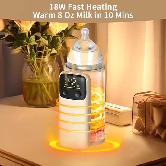 Flessenwarmer - Draagbare flessenwarmer - flessenwarmer onderweg - Thermosfles Flessenwarmer - reisvriendelijk - lekvrij - nauwkeurige temperatuurregeling - LCD-scherm - warmte gedurende 2.5-3.5 uur - opladen snel - Voor 95% van alle babyflessen — afbeelding 5