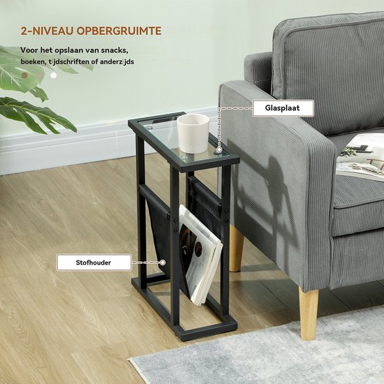 COSTWAY Bijzettafel met 2 niveaus, salontafel met metalen frame, koffietafel met lade, voor woonkamer, balkon, hal, nachtkastje voor bed, telefoontafel in industrieel design